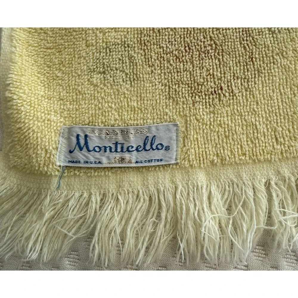 Vtg 60s 70s Cannon Monticello Yellow Floral Hand Towel Mod MCM Fringe